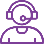 Purple person wearing a headset icon.